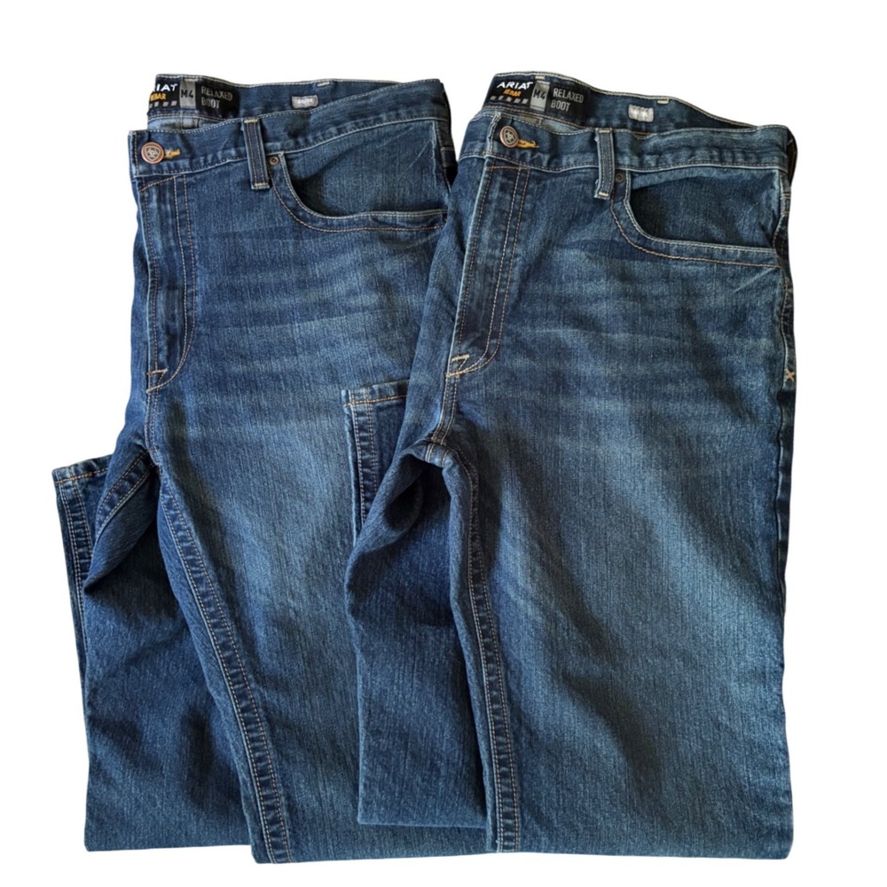 2X Ariat M4 Rebar Relaxed Boot Cut Jeans Mens 40x30 Medium Wash Denim Workwear